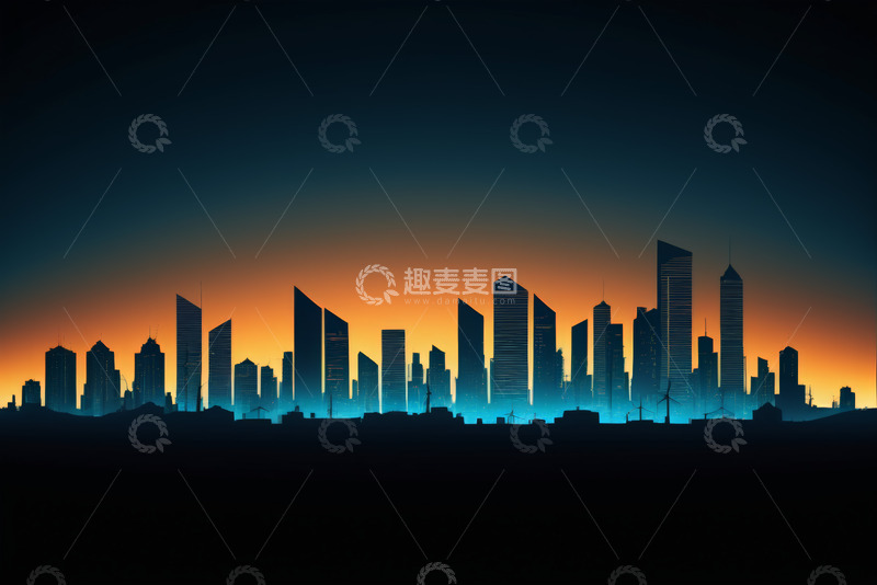 高清大图下载【趣麦麦图】城市建筑黄昏天际线剪影