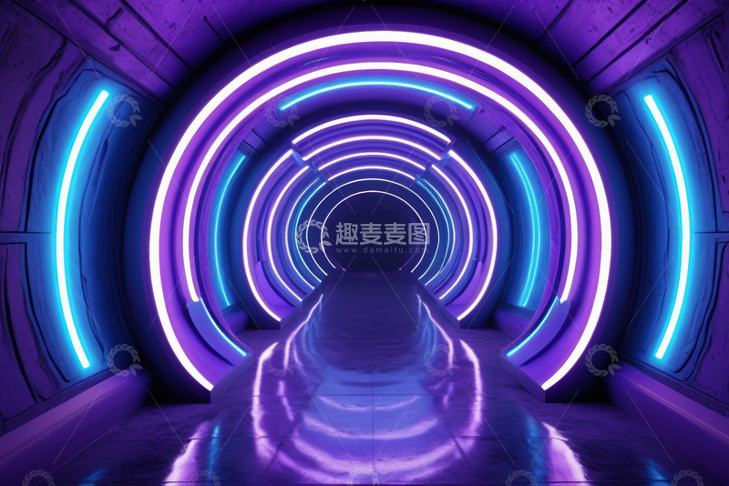 高清大图下载【趣麦麦图】霓虹灯光科幻隧道场景