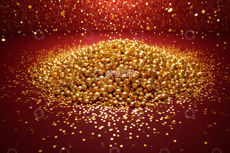 高清大图下载【趣麦麦图】红色背景上的金色珠子堆
