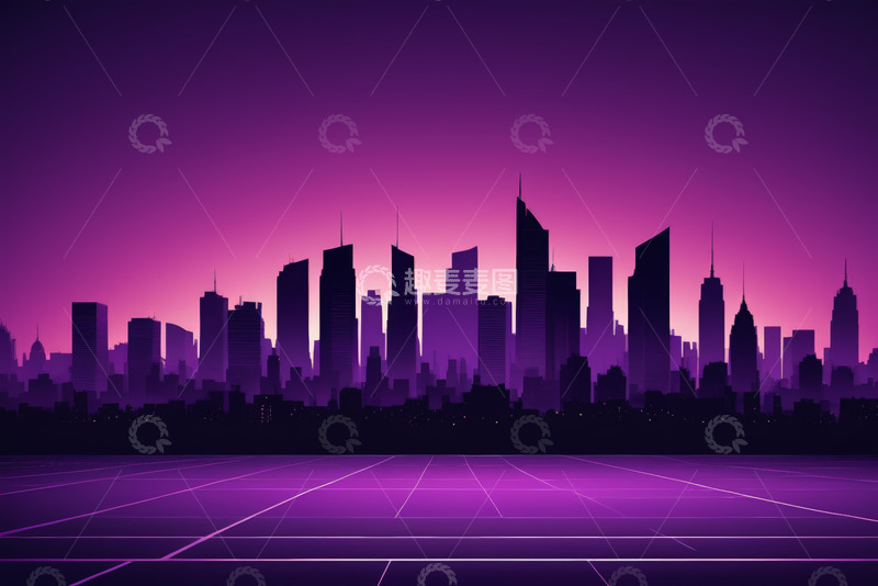 高清大图下载【趣麦麦图】紫色调城市建筑天际线
