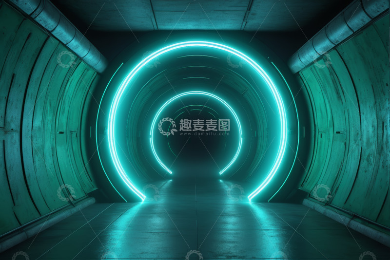 高清大图下载【趣麦麦图】霓虹灯光隧道场景素材