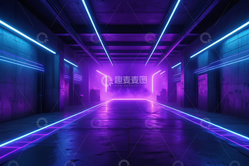 高清大图下载【趣麦麦图】紫色霓虹发光隧道空间