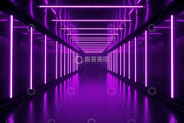 紫色彩灯装饰的科幻风隧道