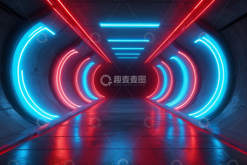 高清大图下载【趣麦麦图】霓虹灯光隧道场景素材