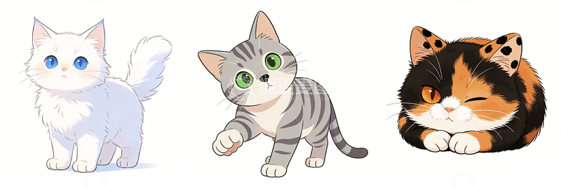 高清大图下载【趣麦麦图】三只可爱的小花猫