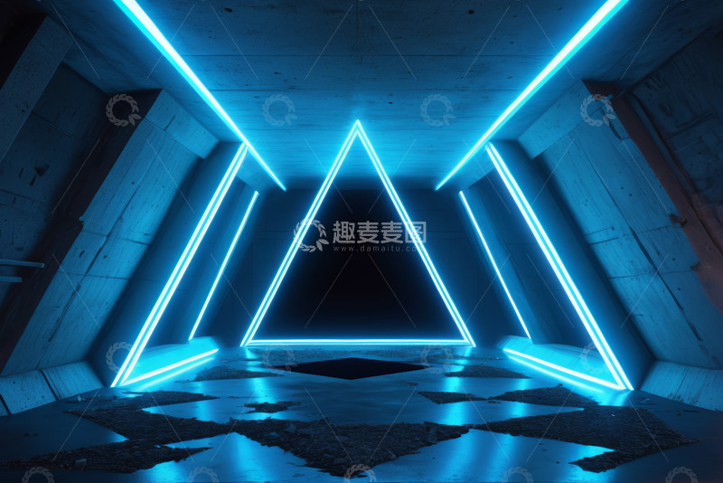 高清大图下载【趣麦麦图】蓝色霓虹灯光隧道场景