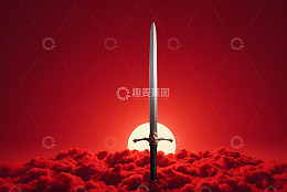 红背景中剑立于红色云雾之上