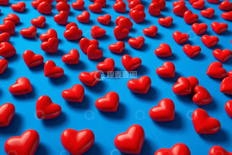 高清大图下载【趣麦麦图】蓝色背景上的红色爱心图案