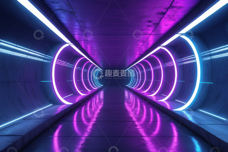 高清大图下载【趣麦麦图】霓虹灯光隧道场景