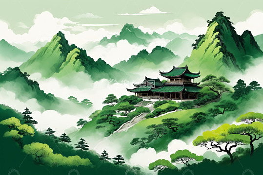 中式山水间的古典建筑景观