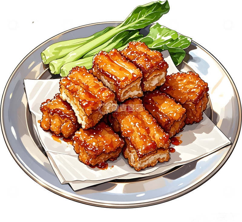 高清大图下载【趣麦麦图】蒜香排骨美食插画