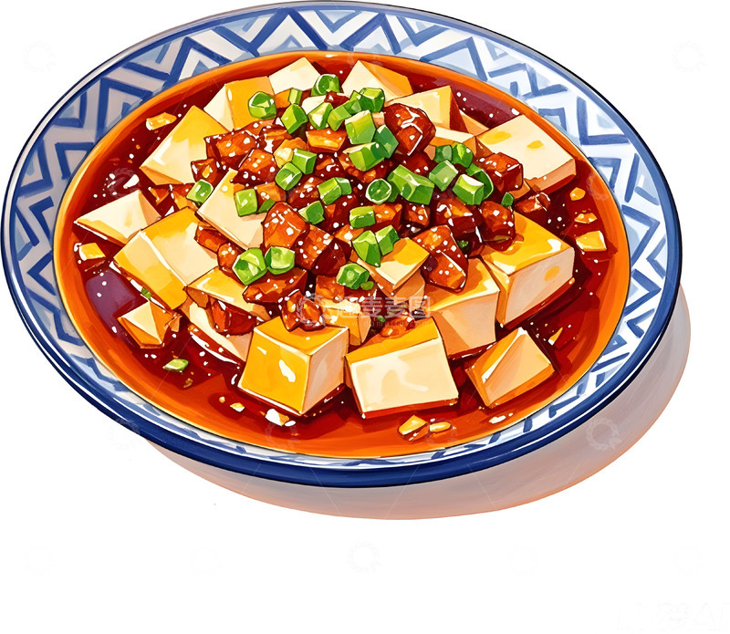 高清大图下载【趣麦麦图】插画风格麻婆豆腐美食图