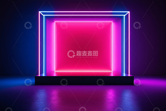 霓虹发光立体方形展示空间