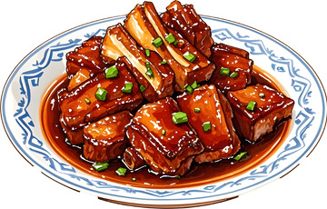中式红烧排骨美食插画设计素材