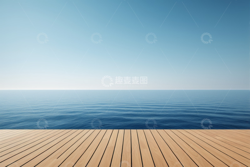 高清大图下载【趣麦麦图】木质平台前的蓝色海洋风光