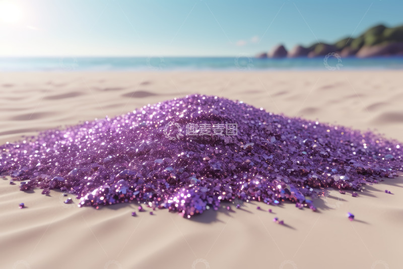 高清大图下载【趣麦麦图】沙滩上的紫色闪亮颗粒