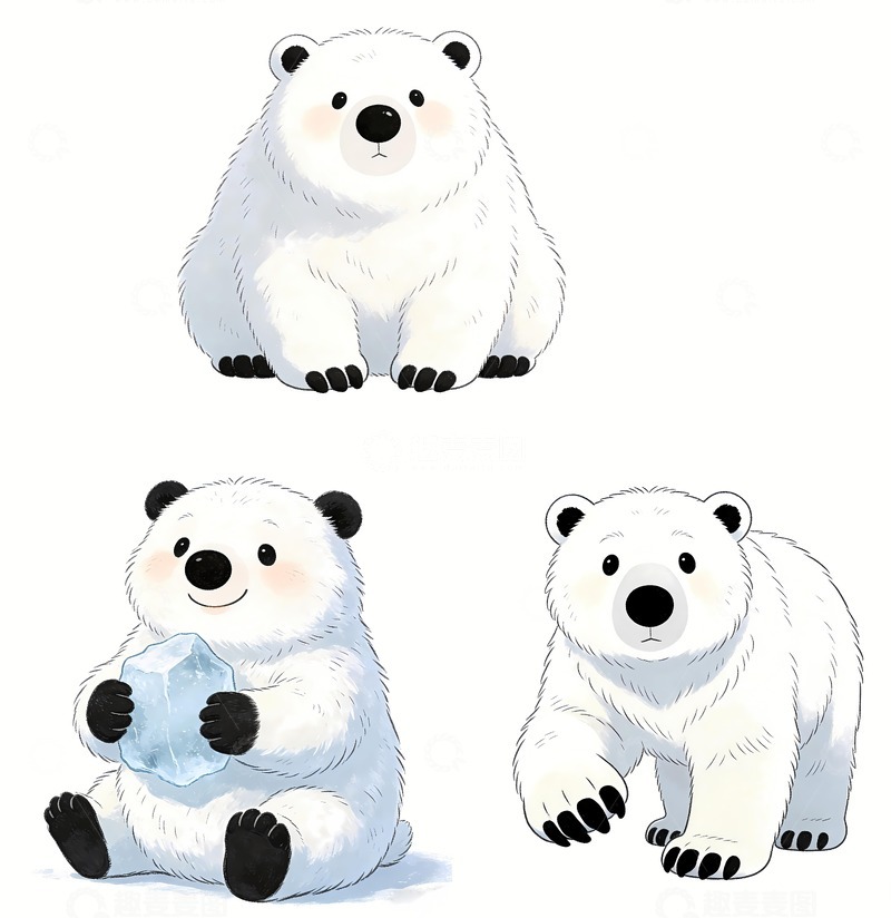 高清大图下载【趣麦麦图】-三只不同北极熊
