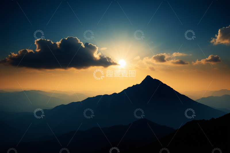 高清大图下载【趣麦麦图】日落时分星空下的山脉景象