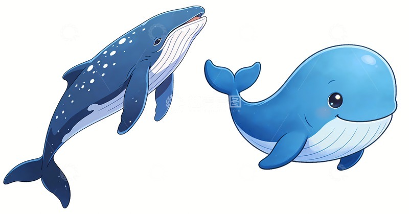 高清大图下载【趣麦麦图】两只不同风格的鲸鱼