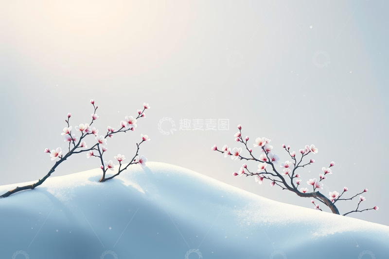 高清大图下载【趣麦麦图】枝头覆雪的粉色花朵