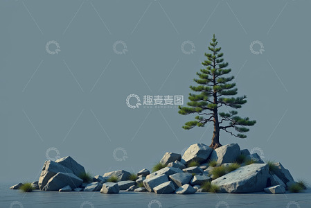 山巅岩石旁的树木景观