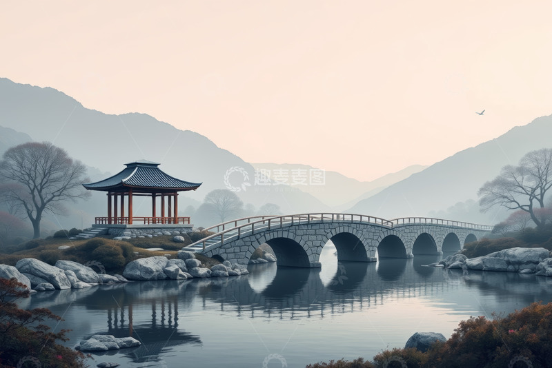 高清大图下载【趣麦麦图】古风中式亭桥景观