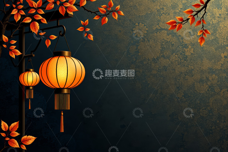 高清大图下载【趣麦麦图】金色背景下的石板路与枯树