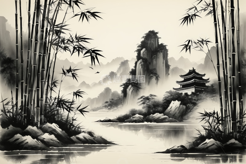 高清大图下载【趣麦麦图】水墨山水秋景自然风光