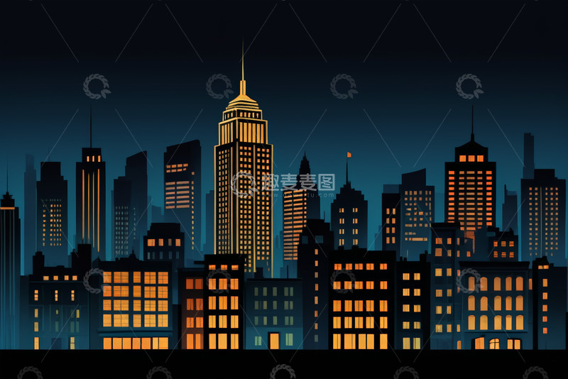 高清大图下载【趣麦麦图】夜晚城市高楼剪影