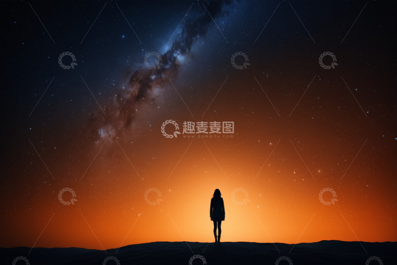 高清大图下载【趣麦麦图】夜空下的星河与远山景色