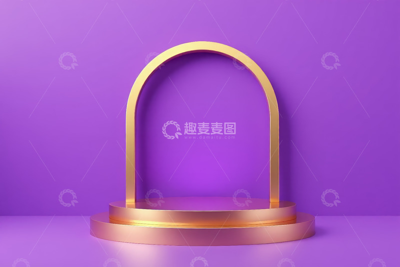 高清大图下载【趣麦麦图】蓝色背景金色拱形展示台