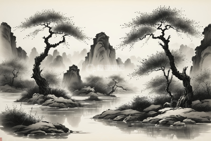 高清大图下载【趣麦麦图】夜空下的银河与山峦景象