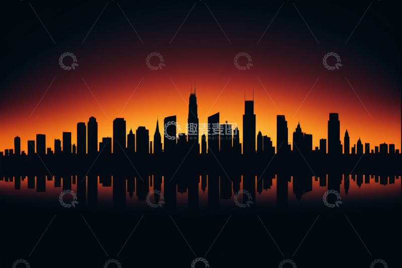 高清大图下载【趣麦麦图】城市天际线黄昏剪影