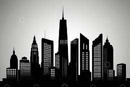 黑白风格城市建筑群天际线