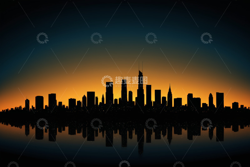 高清大图下载【趣麦麦图】城市天际线黄昏倒影景象