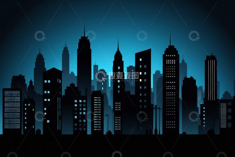 高清大图下载【趣麦麦图】彩色渐变城市建筑天际线