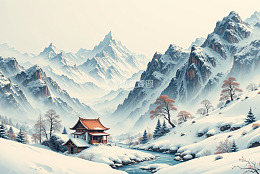 水墨风格连绵山脉景观