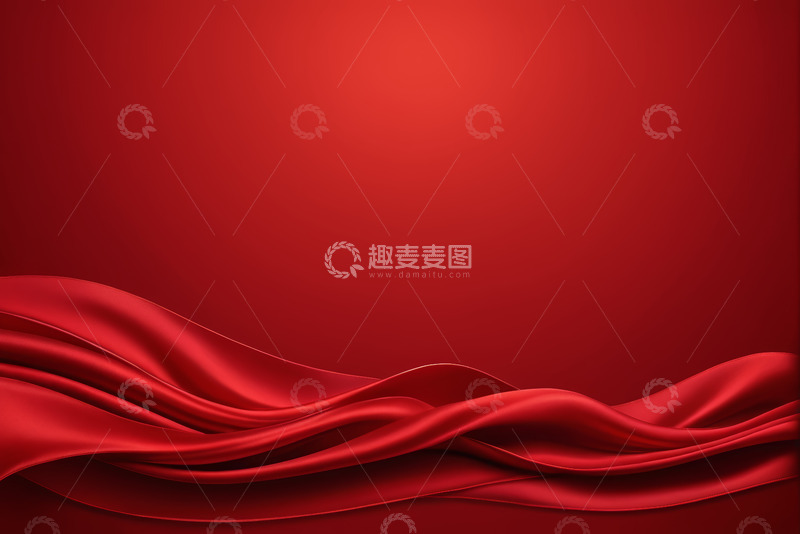 高清大图下载【趣麦麦图】红色背景飘动的红绸素材