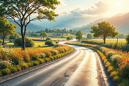 乡村蜿蜒道路自然风光