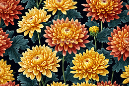 黄色红色菊花花卉图案
