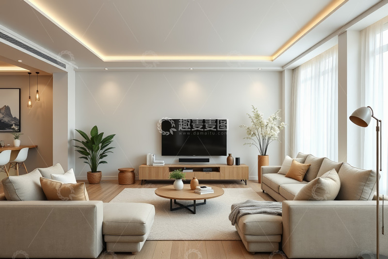 高清大图下载【趣麦麦图】现代简约风格客厅室内场景