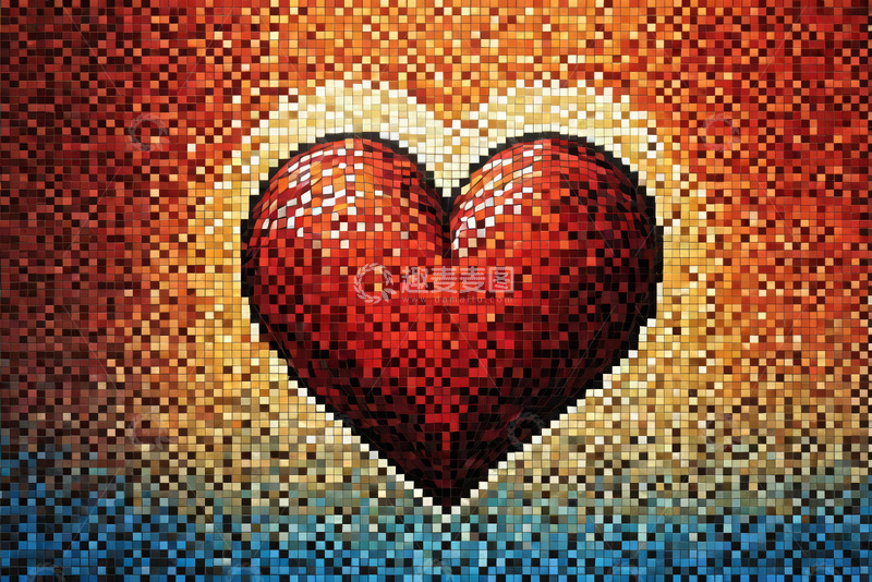 高清大图下载【趣麦麦图】心形马赛克图案背景素材