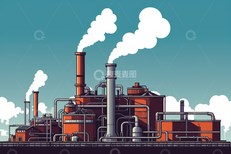高清大图下载【趣麦麦图】工业工厂烟囱冒烟场景