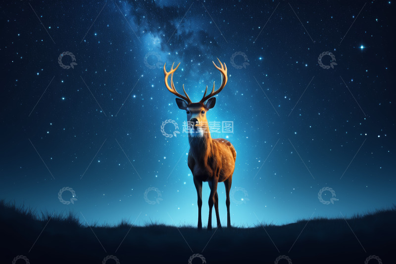 高清大图下载【趣麦麦图】星空下的鹿特写
