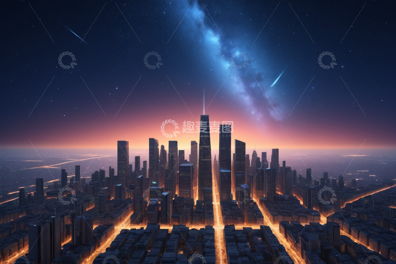 高清大图下载【趣麦麦图】星空下的城市高楼夜景