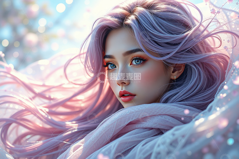 高清大图下载【趣麦麦图】梦幻紫发女性特写