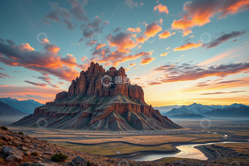 高清大图下载【趣麦麦图】夕阳下的壮丽岩石山峰景观