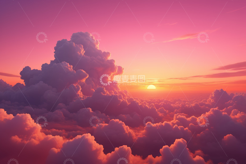 高清大图下载【趣麦麦图】高空云海中的落日景象