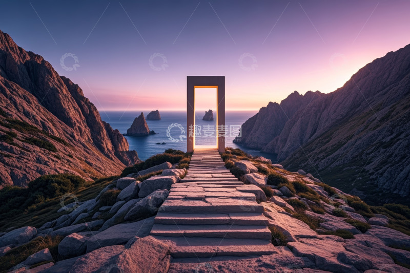 高清大图下载【趣麦麦图】山海间石径与框架景观