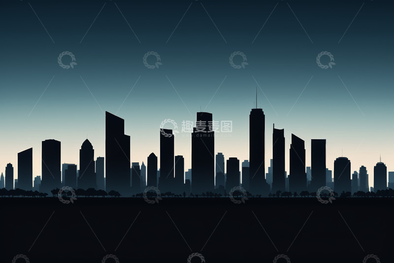 高清大图下载【趣麦麦图】城市建筑天际线剪影